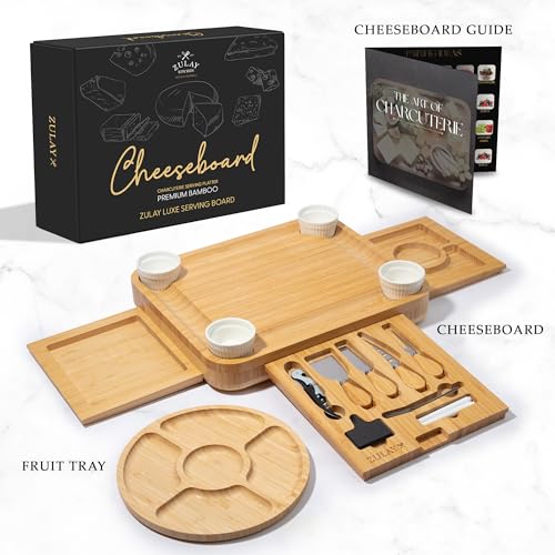 Image of Zulay Charcuterie Board Set Extra Large - Great White Elephant Gift, Housewarming Gift for New Home, Bamboo Cheese Board - Charcuterie with Accessories, Wine and Cheese