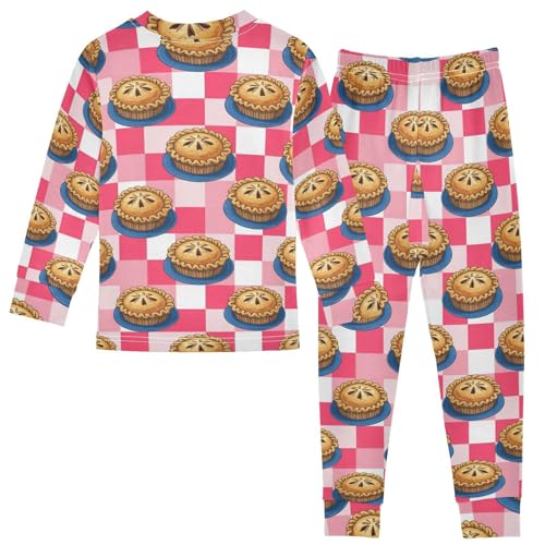 Pajama Sets Long Sleeve Pie Colorful Grid Pattern Soft Comfy Sleepwear 2 Piece PJS 3-8T3