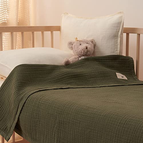 Migaloo Muslin Blankets, Baby Toddler Quilt, 4 Layers, 100 Cotton Stroller Blanket, Hypoallergenic, Super-Soft, Breathable And Lightweight Swaddle, Nursery & Crib Blanket,Large (47 X 35 Inch), Khaki #TOP4