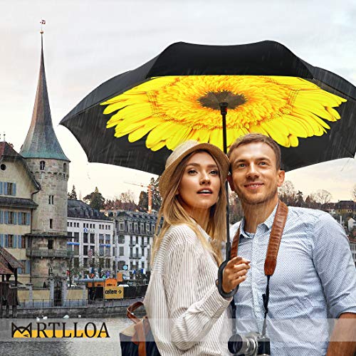 Mrtlloa Windproof Inverted Reverse Umbrella With Uv Protection, C-Shaped Handle Double Layer Stick Umbrella For Rain (Sunflower) #TOP2