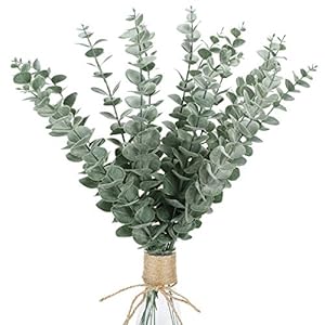 FUNARTY 15pcs Artificial Eucalyptus Leaves Stems 18″ Tall Greenery Decor Faux Eucalyptuses Real Touch for Wedding Bouquet Centerpiece Home Decor