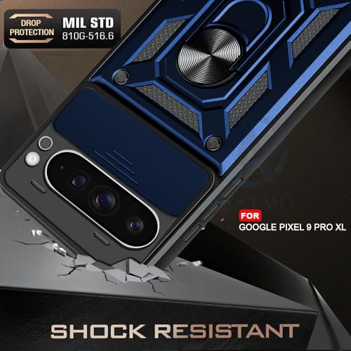 Image of AESTMO Tough Armor Google Pixel 9 Pro XL Bumper Back Case Cover | Ring Holder & Sliding Camera Shield Cover | 360 Degree Protection Back Case Cover for Google Pixel 9 Pro XL (Blue)
