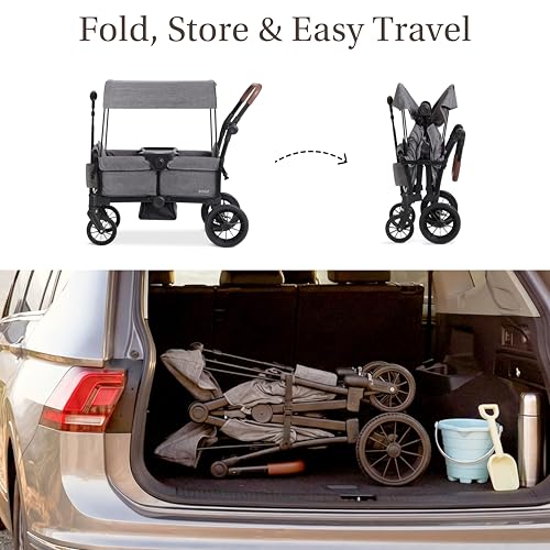 Evolur Trailblazer Wagon Double Stroller in Grey, Foldable Infant and Toddler Stroller Wagon, 5-Point Harness, Removable Canopy, All-Terrain Wheels, Spacious Storage for 2 Kids by Evolur - Image 4