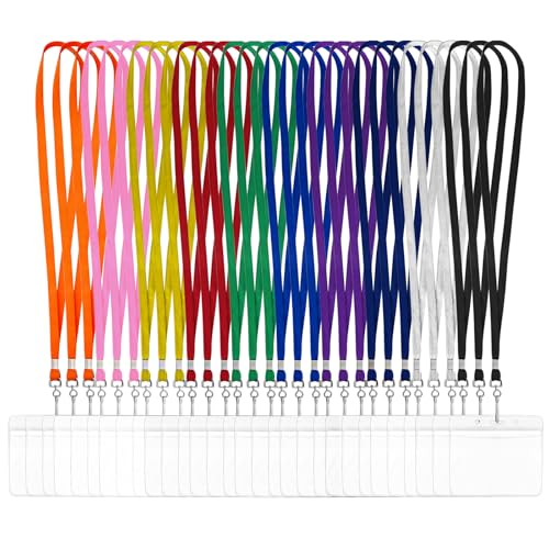 30Pcs Lanyards for ID Badges and 30 Pcs Clear Horizontal Name Tags Badge ID Card Holders,Cruise Lanyards for Ship Cards with Waterproof ID Badge Holders for Office School Travel