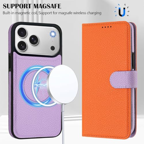 Étui portefeuille amovible orange compatible Samsung Galaxy S25 Plus