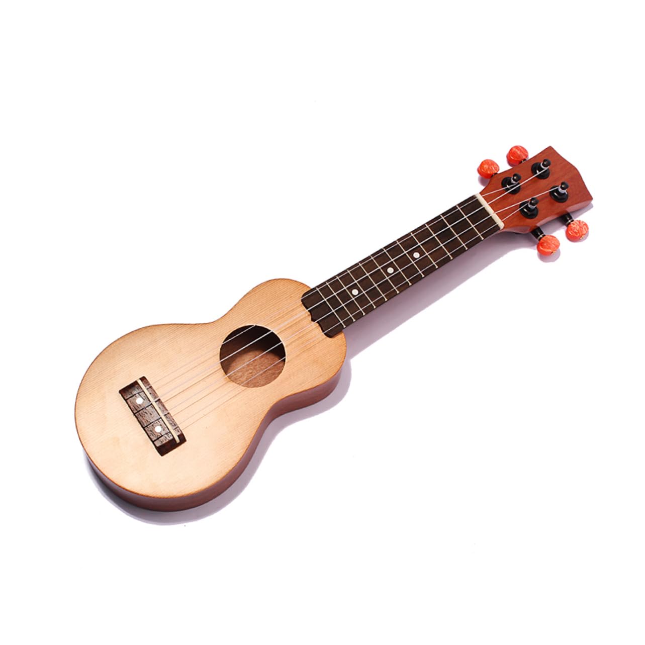 HANABASS Kleiner Taschen Ukulele aus Massiver Fichte mit Sapele Korpus 4 Saiten Schallloch Sopran Ukulele für Kinder Reisen 45 X 15 X 4,5cm