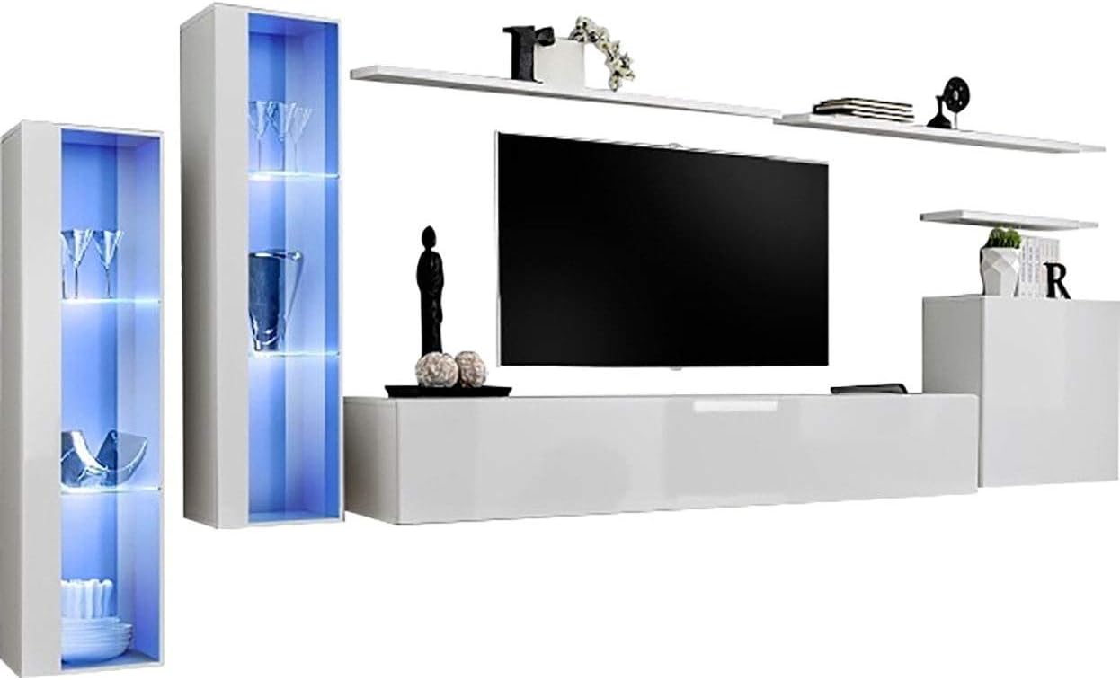 Lumina 11 Modern tv entertainment center/modern home furniture wall units/Color (White & White)