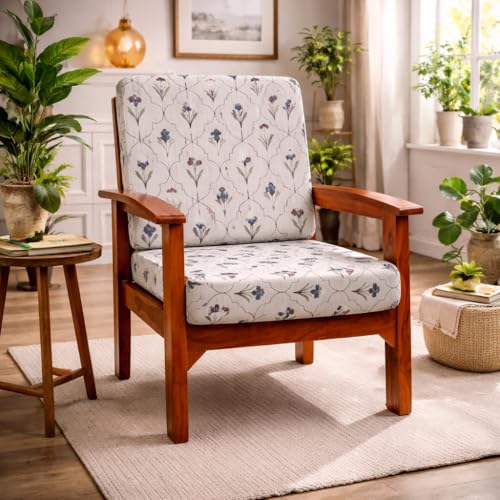 Image of STITCHNEST 'Contour Fit Series' Stretchable Printed Wooden Sofa Cover (Pack of 2) - Elastic Wooden Chair Cover | Wooden Sofa Seat Cover | Size - 20-21 x 20-21 x 3-5 in