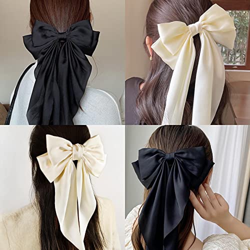 AYNKH 2 PCS Big Bow Hair Clips with Long Silky Satin, Solid Color French Barrette Simple Hair Fastener Accessories for Women Girls - Image 5
