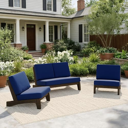 Image of Pia Ricoo 4 Piece Patio Furniture Sets, Outdoor Loveseat Sofa Set with 2 Chairs & Coffee Table, Patio Conversation Set for Backyard, Deck, Lawn, Navy