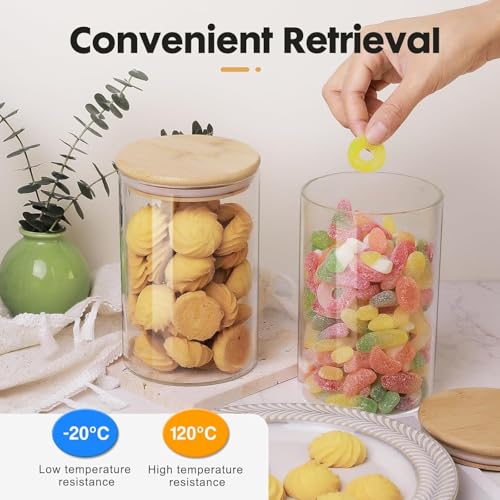 Image of 350ML Glass Food Storage Jars Containers, Set of 6 Storage Jar with Airtight Bamboo Lids Kitchen Glass Canisters For Coffee, Flour, Sugar, Candy, Cookie, Spice (Round 350 ML, Set of 6)