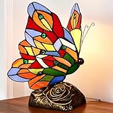 mfanchan Bedside Table Lamp Colorful Butterfly Nightstand Table Lamp Stained Glass Desk Lamp Night Light Colorful Vintage Look Butterfly Decor for Living Room Bedroom Office