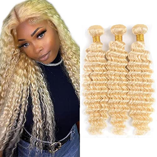 Blonde Bundles Deep Wave 613 Bundles 100G/Bundle Brazilian Remy Hair Grade 8A 100% Unprocessed Virgin Hair Wet And Wavy Bundles Blonde Deep Wave Bundle 16 18 20 Inch