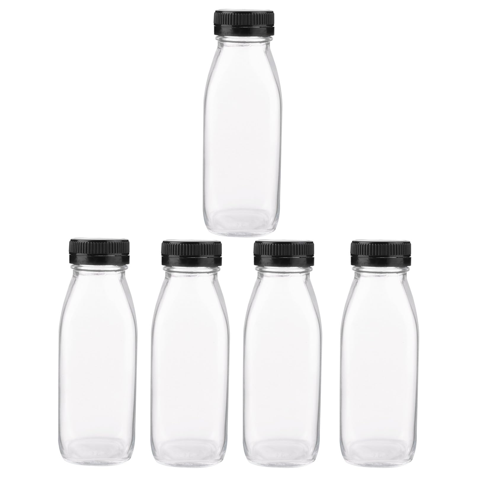 Yardenfun 5 Stück Glasflaschen 300 Ml Transparent mit Schraubverschluss Lebensmittelecht Spülmaschinenfest für Milch Saft Wasser