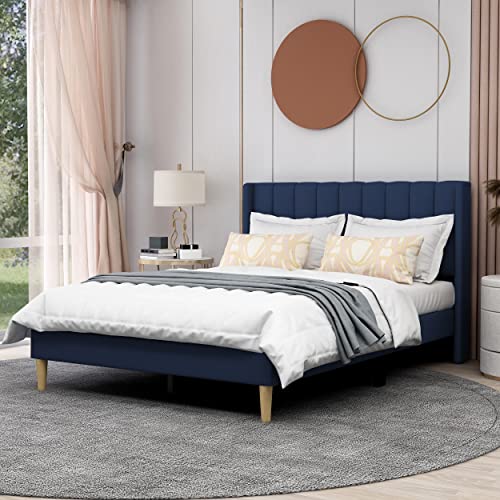 Image of AGARTT Upholstered Platform Bed Frame Full Size, Blue Velvet