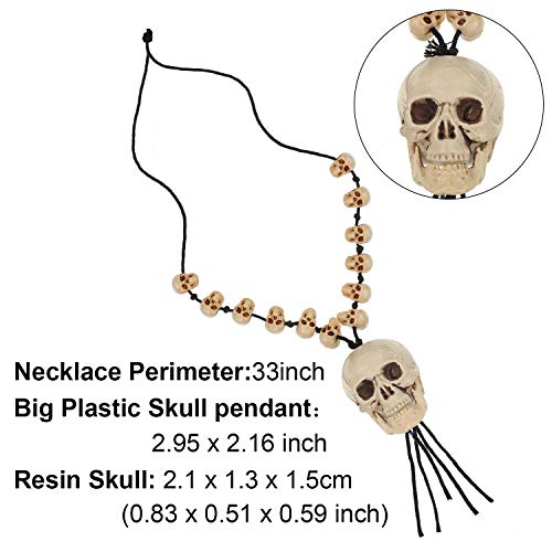 Hicarer 4 Pieces Halloween Skull Skeleton Hand Bone Necklace Skull Pendant Necklace Skeleton Head Hand Bone Charm Cosplay Fancy Party Halloween Jewelry Costume Fancy Dress for Women Men4