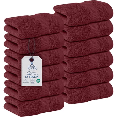 Image of DAN RIVER 12-Pack Premium 100% Cotton Pomegranate Face Towels for Bathroom - Reusable Face Wash Cloths for Showering 12x12 Inches - 550 GSM Super Soft & Absorbent Luxury WashCloths for Body, Spa & Gym