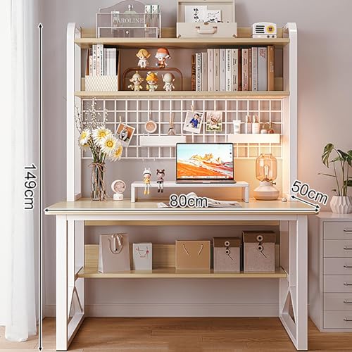 Escritorio de computadora, escritorios para Juegos, Escritorio para Oficina en casa, Moderno con Armario, Mesa de Trabajo con Estante de Rejilla de exhibición, Mesa de Estudio para PC con estantes F