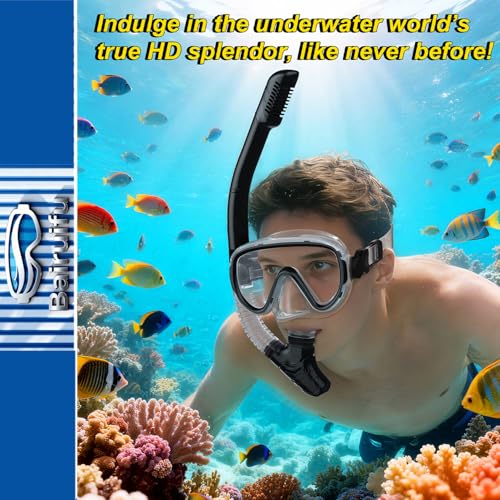 2-Pack equipo de snorkel para adultos | Máscara de snorkel mejorada anti-vaho y anti-fugas | Snorkel seco sin respirar agua | Visión panorámica de 180° con bolsas de secado rápido miniatura 3