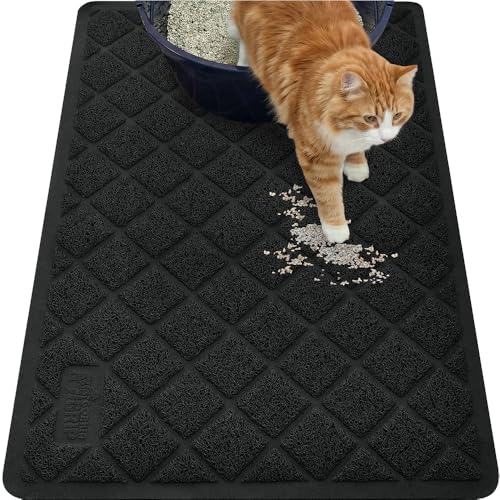 Image of GORILLA GRIP Cat Litter Box Mat, 35x23, Cushioned Coil Mesh Litter Trapping Mats, Scatter Control Supplies for Less Mess, Phthalate Free, Ultra Deep Catch Grooves, Rinse or Vacuum to Clean, Black