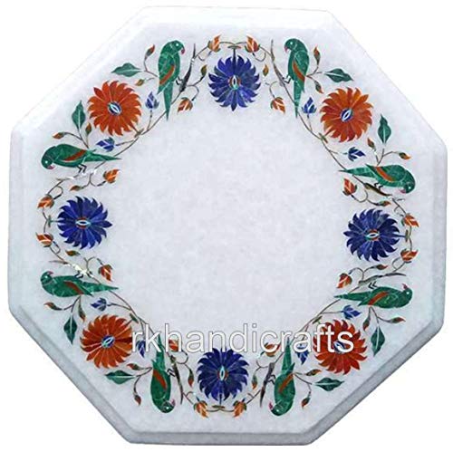13 x 13 Inches Octagonal Marble Coffee Table Multi Color Stones Inlay