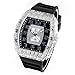 Techno Pave Men's 41mm Iced Out Tonneau Shape Watch, Numeral Dial - Silver Black Dial