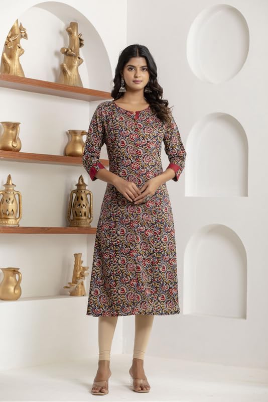 Image of Women Pure Cotton White and Blue Striped Printed Kurta