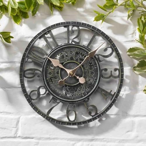 Garden Mile Horloge murale d'extérieur avec chiffres romains ouverts de 30 cm - Grande horloge murale ronde pour cuisine, terrasse, salon
