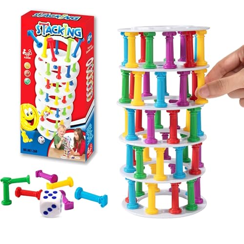 Image of Kidology Tumbling Tower Game - Classic Stacking Game, Fine Motor Skills Building Blocks With Dice Slate, Montessori Learning Toy Family Fun Game Board Games For Children, Multicolor