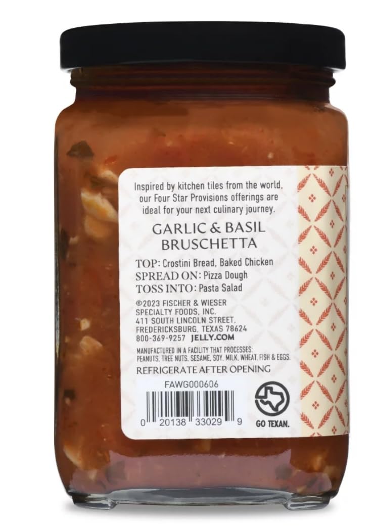 Four Star Provisions Fischer & Wieser - Sauces, Spreads, Jellies, Jams & Dips (Garlic & Basil Bruschetta Spread 10oz)