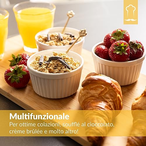 Chefarone Set 10 Stampi Soufflé 170 ml – Pirottini in Ceramica Bianca Riutilizzabili per Crème Brûlée, Dolci e Antipasti – Lavabili in Lavastoviglie, Microonde e Forno - immagine 6