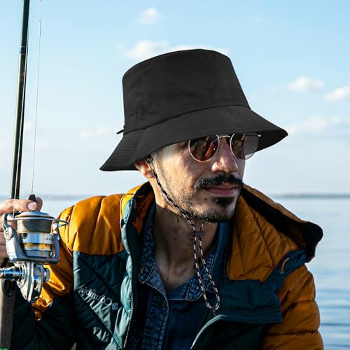 beifon Sonnenhut Damen UV-Schutz, Regenhut Damen Wasserdicht Schnelltrocknend, Fischerhut Herren Damen Faltbar Tragbar Anglerhut, Bucket Hat Sommerhut (DE/NL/SE/PL, Numerisch, 53, 59, 1 schwarz C)