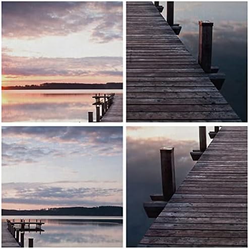 Canvas Wall Art Picture 5 Piece Landscape Lake The Sunset Wooden Bridge 125x70cm Canvas Prints Framed Art prints Decor Artwork Modern Pictures for Home Decorations Living Room Bedroom EA125x70-2635