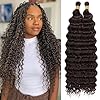 Eerya Long Curly Braiding Hair 18 Inch 2 Packs Dark Brown Ocean Wave Crochet Hair for Black Women Deep Wave Braiding Hair for Boho Braids (18 inch, #4)