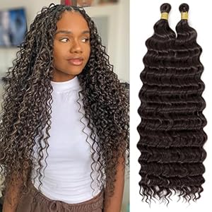Eerya Long Curly Braiding Hair 18 Inch 2 Packs Dark Brown Ocean Wave Crochet Hair for Black Women Deep Wave Braiding Hair for Boho Braids (18 inch, #4)