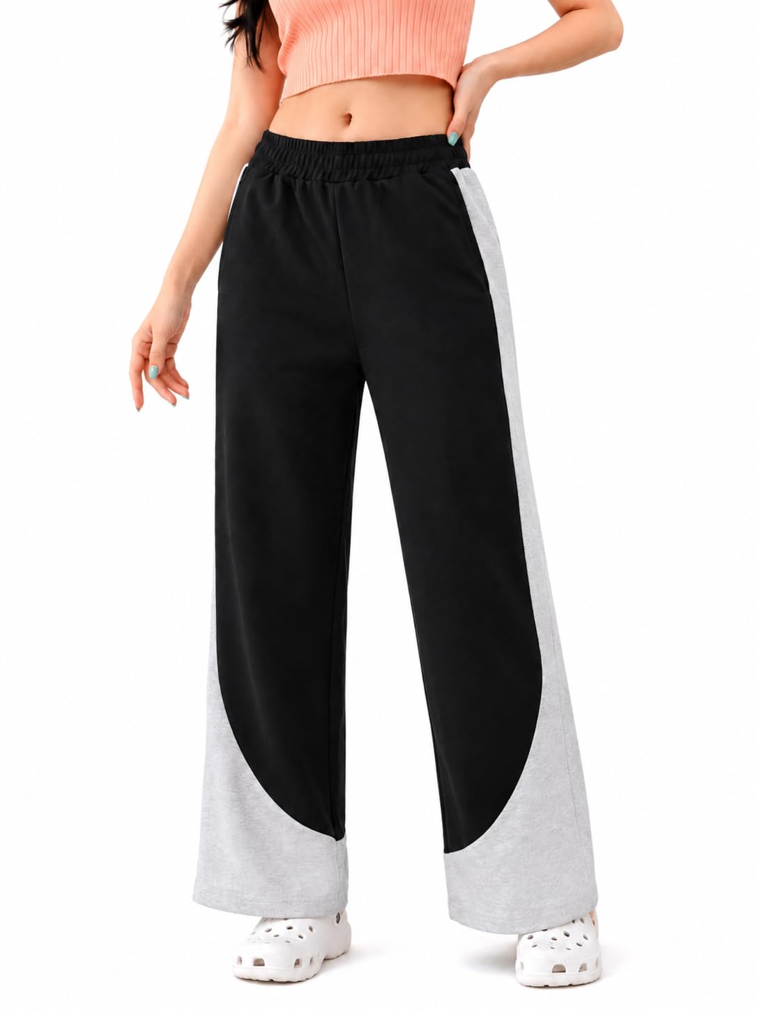 tedwoods Women Color Block Wide Leg Pants | Stylish Casual Lounge Trousers for Women-picture-31