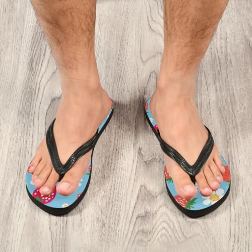 Womens Flip Flops Strawberry White FlowerNon-Slip Casual Beach Slippers Rubber Sandals214B26744