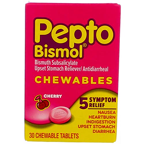 Pepto-Bismol 5 Symptoms Digestive Relief Chewable Tablets, Cherry 30 ea (Pack of 2)