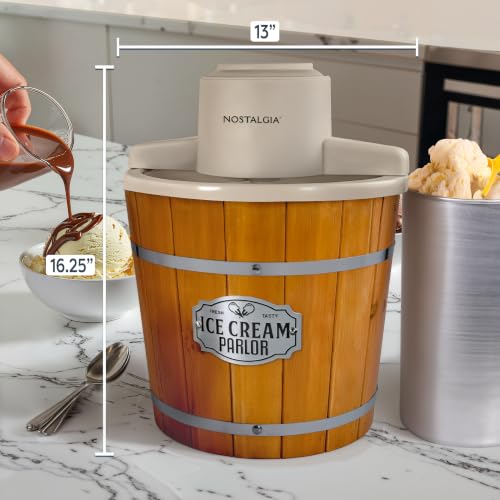 Nostalgia Electric Ice Cream Maker With 4 Qt Capacity- Old Fashioned Ice Cream Machine Makes Frozen Yogurt or Gelato in Minutes- Vintage Wooden Style Ice Cream Maker with Aluminum Canister- Light Wood - image 8