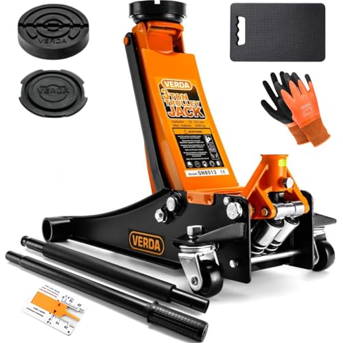 Verda Wagenheber hydraulisch 3T Hubhöhe 75-515 mm, 2X Gummi, mit Schmiernippel, Doppelpumpsystem...