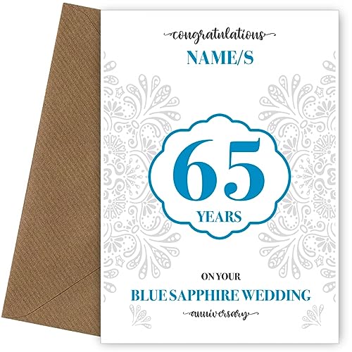 Husband 65th Blue Sapphire Wedding Anniversary Handmade Card Love Lines By White Cotton Cards Lla65h - View #14