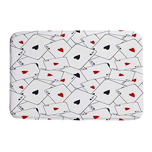 Nuansexi Bath Shower Rugs Floor Mats Non Slip Bathmat Doormat Tub Mat Coral Velvet Absorbent Entrance Carpet Mats Machine Washable ?Playing Cards Ace Hearts Bedroom Decor