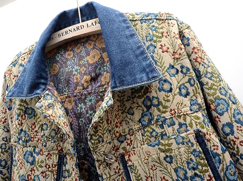 Women's Long Sleeve Floral Pattern Fancy Cropped Denim Jacket Casual Jacquard Trendy Denim Coat3