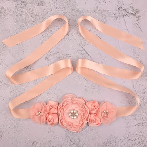 Maternity Sash Belt with Flowers Pearls for Wedding Bride/Baby Shower Dress Baby Girl Dresses Party Shower Birthday4