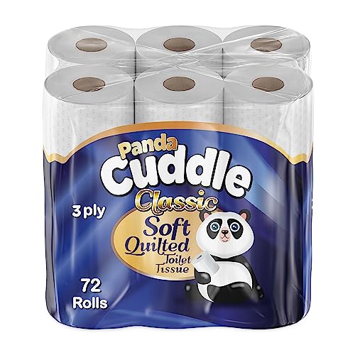 Panda 3 PLY Toilet Rolls Soft Unscented Quilted Loo Toilet Tissue Paper Bulk Packs - 72 Toilet Paper Rolls Bulk
