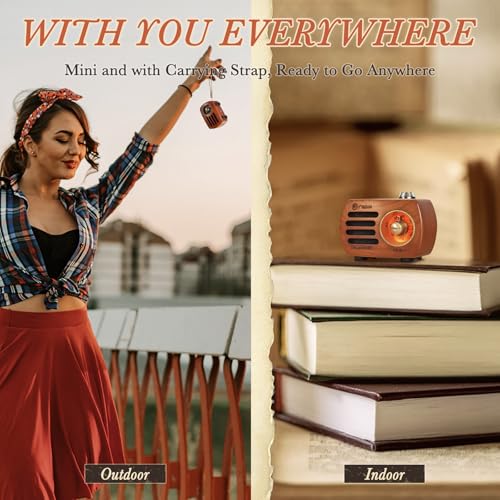 Image of PRUNUS R-818 Wood Retro FM Radio Bluetooth Mini Portable Wooden Old Vintage Speaker, Rechargeable Battery Operated, Strong Bass Enhancement, Loud Volume, Support AUX in(Cherry Wood)