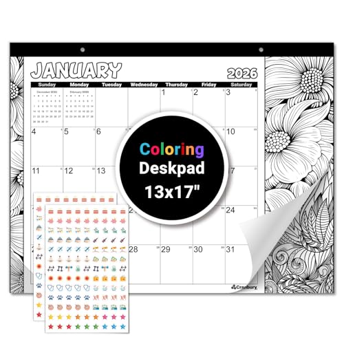 CRANBURY 2026 Coloring Desk & Wall Calendar with Stickers