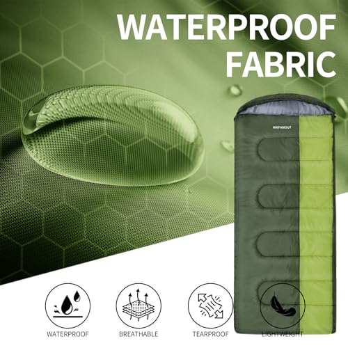 Bolsa de dormir impermeable para adultos WKFAMOUT, lavable a máquina, para clima frío, con saco compresor para camping de 3-4 estaciones miniatura 5