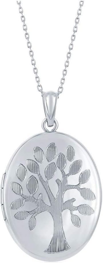 Silver Roots Sterling Silver Tree of Life Design Oval Locket Pendant Necklace