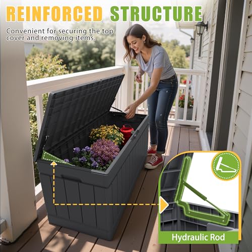 Image of Greesum Outdoor Storage Box 82 Gallon Storage Bin with Lid for Patio Furniture, Garden Tools, Pool Supplies, Waterproof and UV Resistant, Lockable, Gray